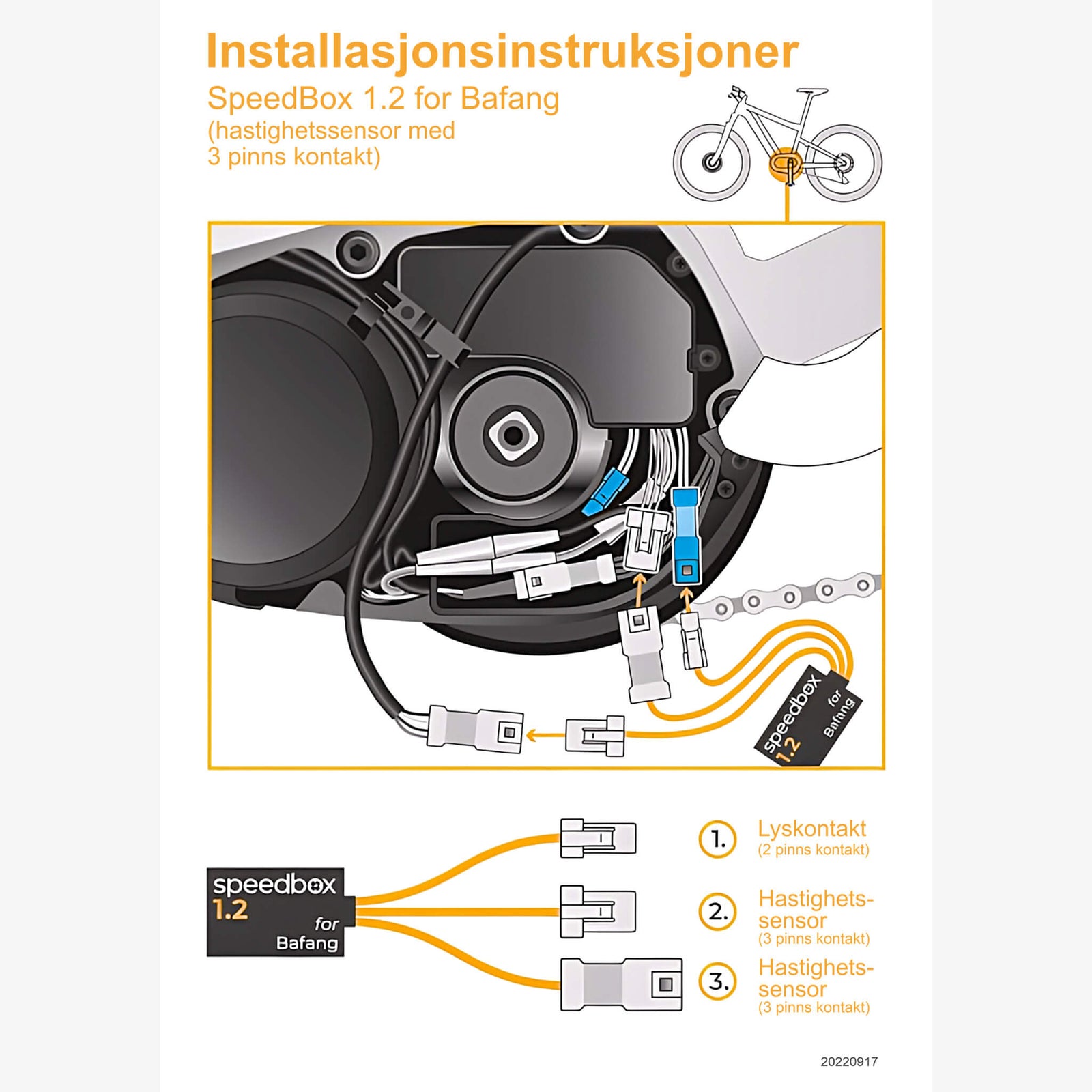 SpeedBox 1.2 for Bafang Max Drive M300 og Max Drive M400 v2 - 3 - pins kontakt - ELSYKKEL TRIMME SETT - ebiketech