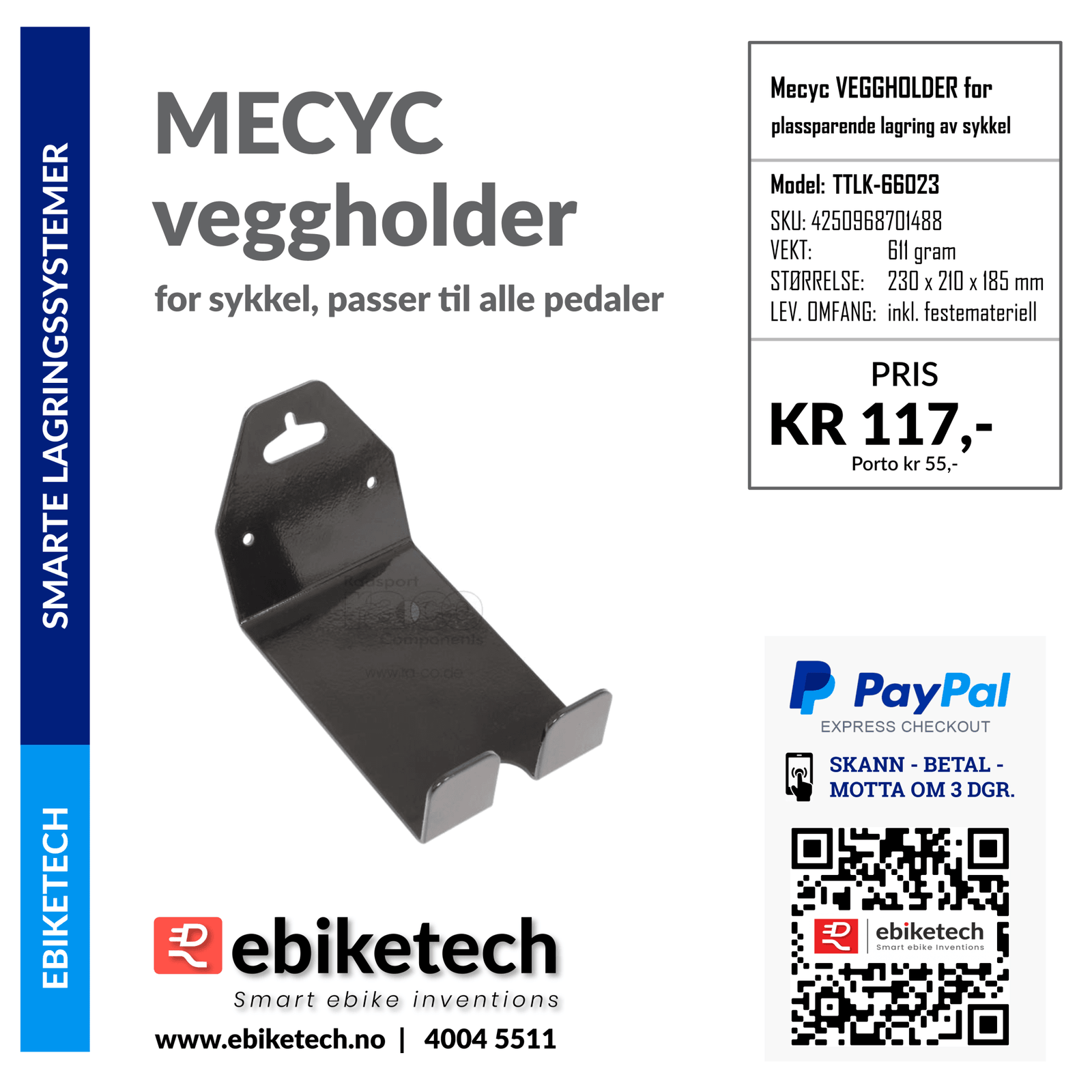 MECYC sykkel vegg oppheng - heng sykkelen i pedalen på veggen og spar plass! - ebiketechnology