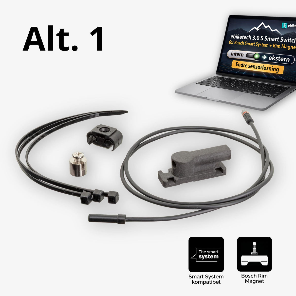 ebiketech 3.0 S Smart Switch for Bosch Smart System + Rim Magnet (med tuning integrert i hastighetssensor) - opphever hastighetssperren! - ebiketech