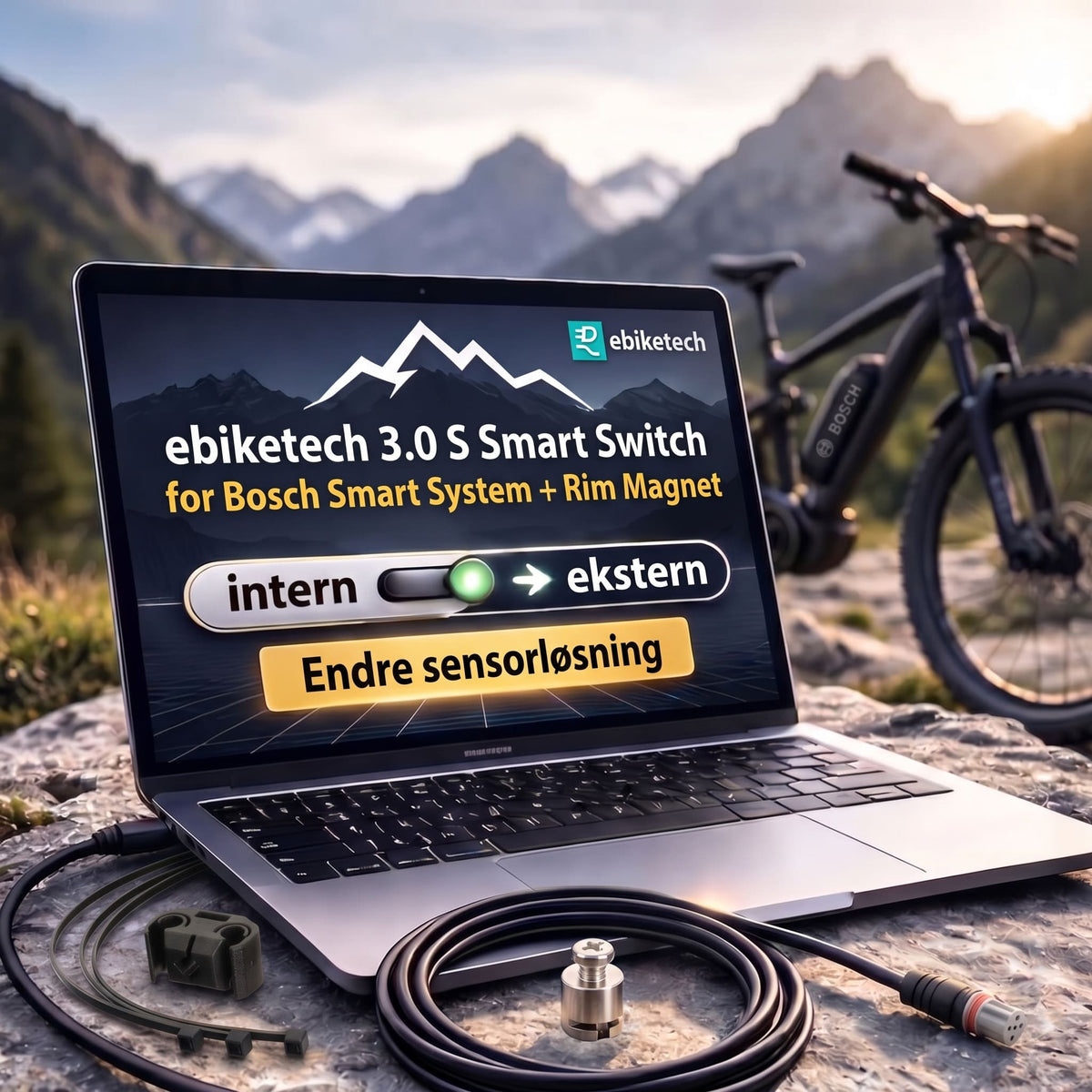ebiketech 3.0 S Smart Switch for Bosch Smart System + Rim Magnet (med tuning integrert i hastighetssensor) - opphever hastighetssperren! - ebiketech