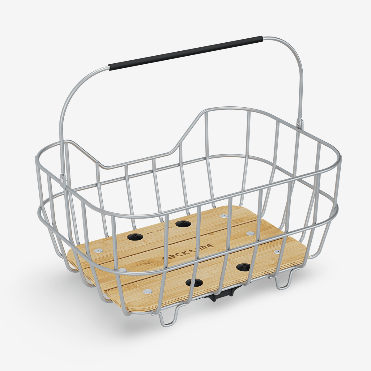 RackTime Baskit Breeze 2.0 Alloy Basket med Bamboo Base inkl. Snapit -adapter | sølv - ebiketech