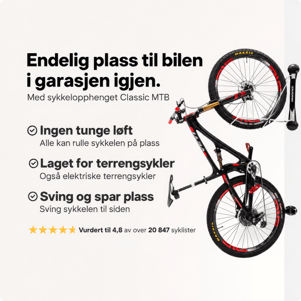 steadyrack Classic MTB Rack Veggstativ for elsykkel og tyngre sykler, passer 24 - 29" hjul, dekkbredde 2,1'' – 2,8" - ebiketech