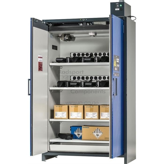 Cyclus Tools K3 | Batterilagring og ladeskap av ASECOS | 1200 mm bred | inkl. Brannvarsel og Surresson -system. Montert på forhånd - ebiketech