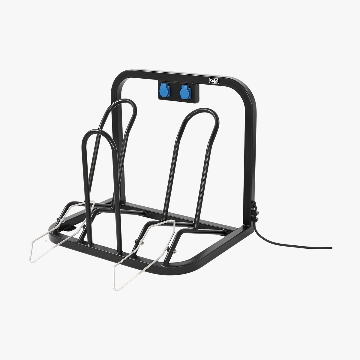 Cyclus Tools Sykkelstativ for elsykler | Stativ for 2 sykler inkl. tilkobling av lader for elsykkelbatterier | 230 V - ebiketech