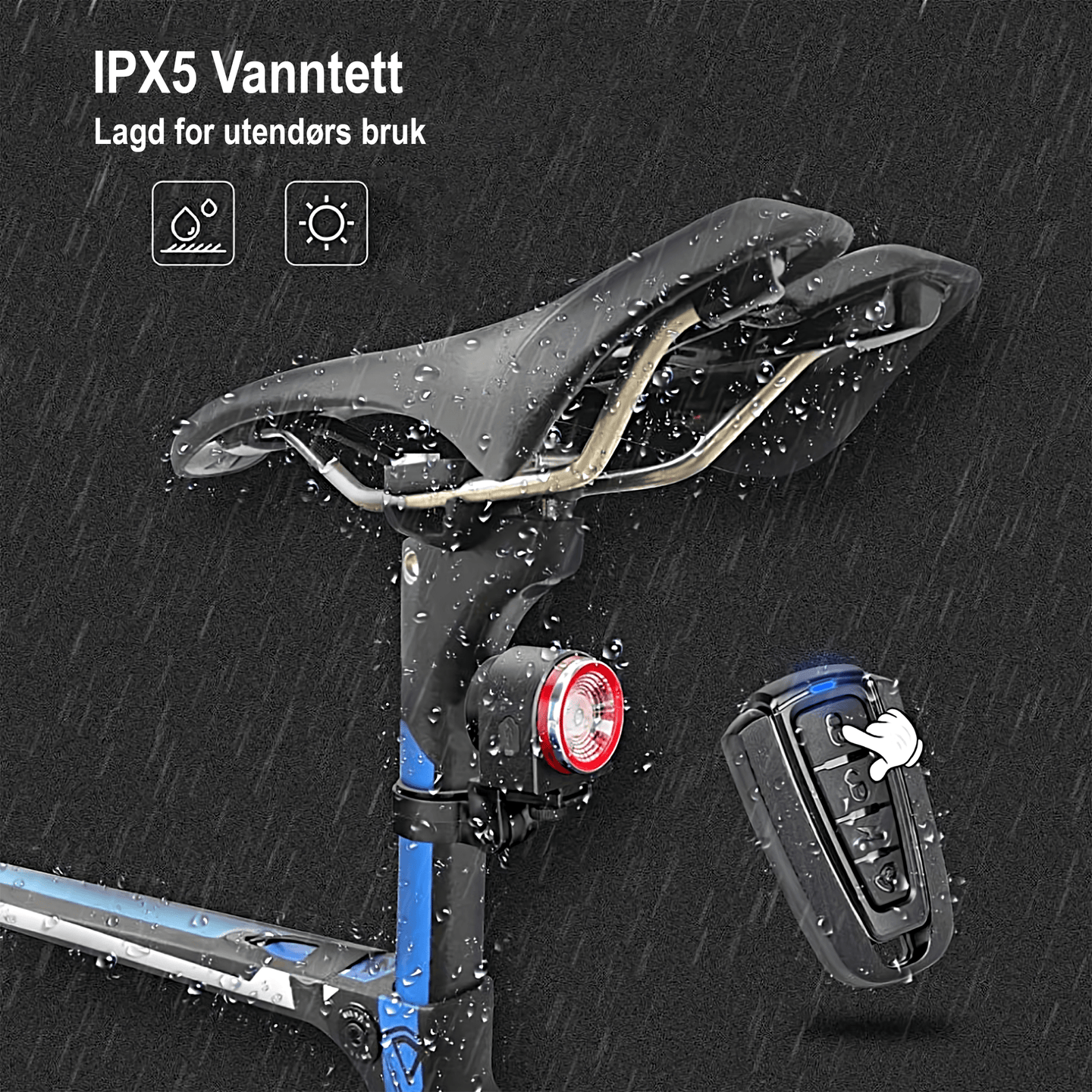 ebiketech A8 Luminous sykkelalarm, bremselys og baklykt - med fjernkontroll - 115dB - Oppladbart batteri - En ekstra tyverisikring for din elsykkel! - ebiketech