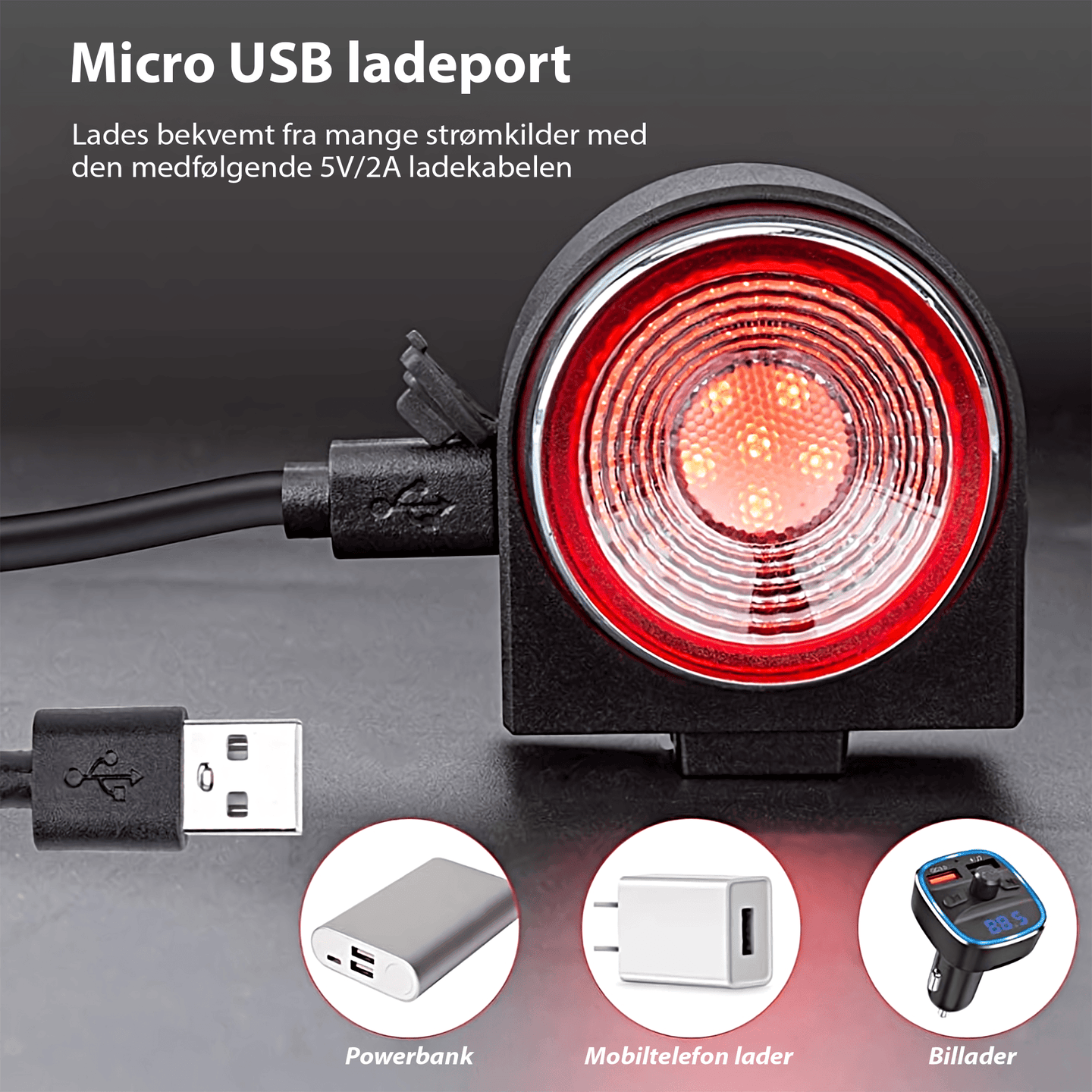 ebiketech A8 Luminous sykkelalarm, bremselys og baklykt - med fjernkontroll - 115dB - Oppladbart batteri - En ekstra tyverisikring for din elsykkel! - ebiketech