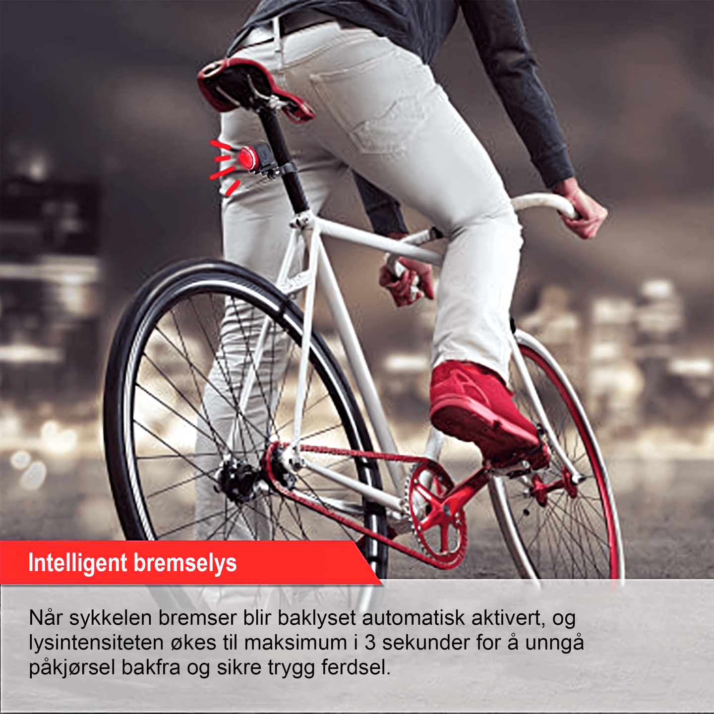 ebiketech A8 Luminous sykkelalarm, bremselys og baklykt - med fjernkontroll - 115dB - Oppladbart batteri - En ekstra tyverisikring for din elsykkel! - ebiketech