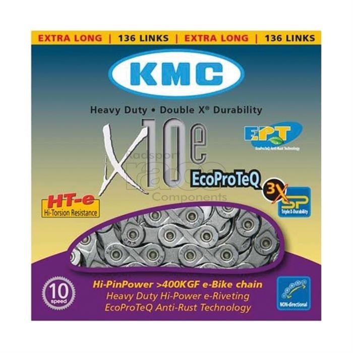 KMC X-10-e EPT Chain | 10s | 136 lenker | sølv | Vei/MTB -kompatibel | Ekstra lang for e-sykkel, manglende link cl559 EPT - ebiketech