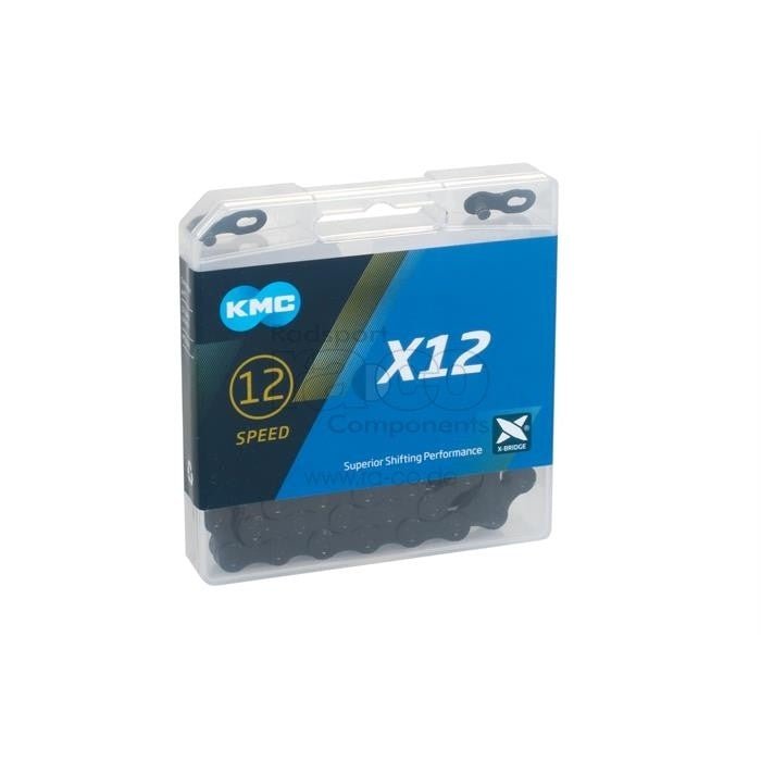KMC X12 Blackench Chain | 12s | 126 lenker | sølv | Vei/MTB -kompatibel | Manglende link - ebiketech