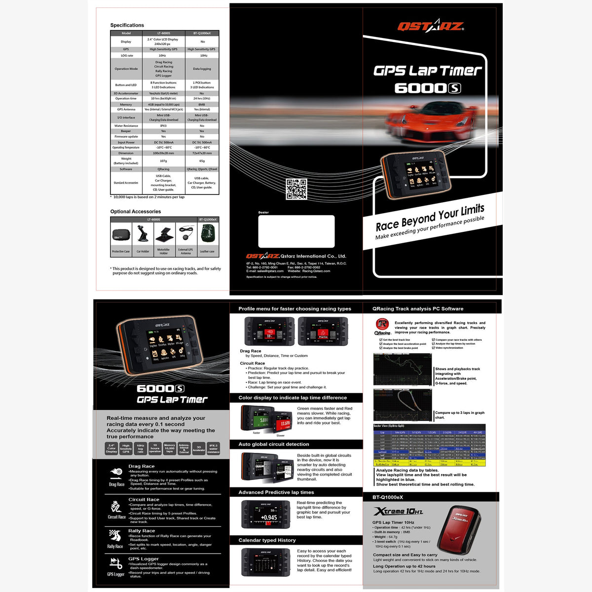 QSTARZ LT-6000S GPS Tracker / Lap Timer / Datalogger m/2.4" fargeskjerm og frontrutefeste - ebiketech
