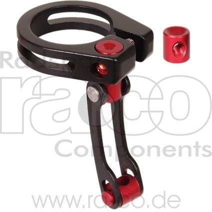 Setepostklemme | legering | 31,8 mm | Svart / rødt | inkl. roterbar motholder for bremsekabel - ebiketech