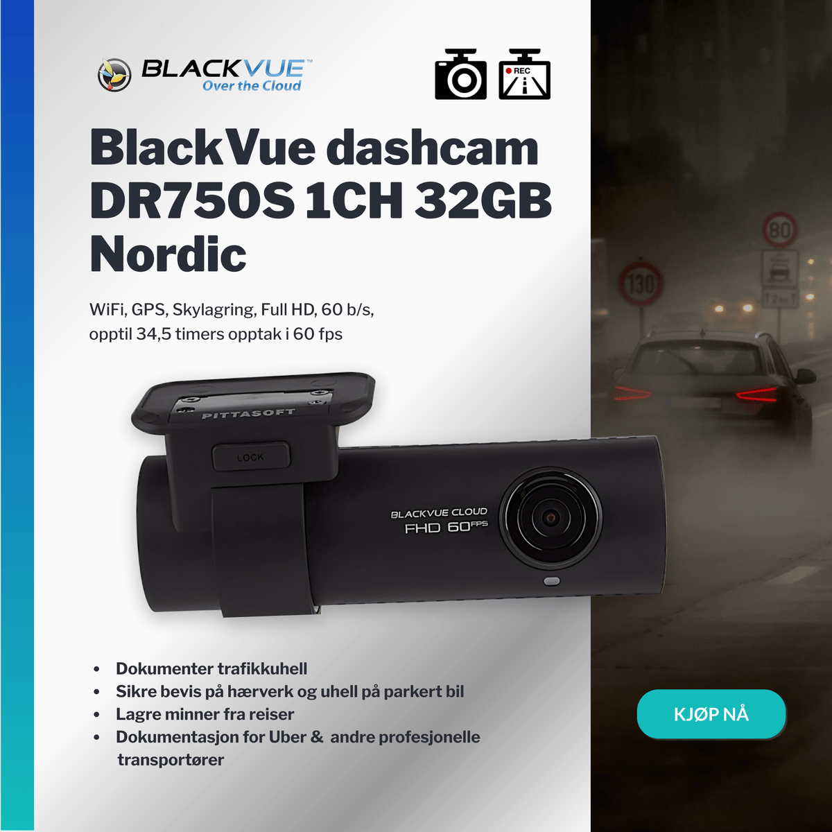 BlackVue Dashbordkamera DR750S 1CH 32GB Nordic