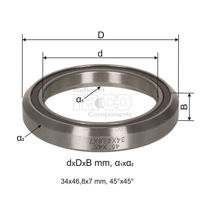 Tecora e patronbæring | 1 1/4 "| 34 x 46,8 x 7 mm (dxdxb) - 45 ° x 45 ° | 1 stk - ebiketech