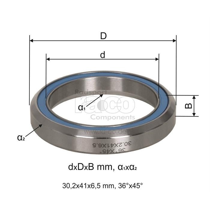 Tecora e patronbæring | 1 1/8 "| 30,2 x 41 x 6,5 mm (DXDXB) - 36 ° X 45 ° | 1 stk - ebiketech