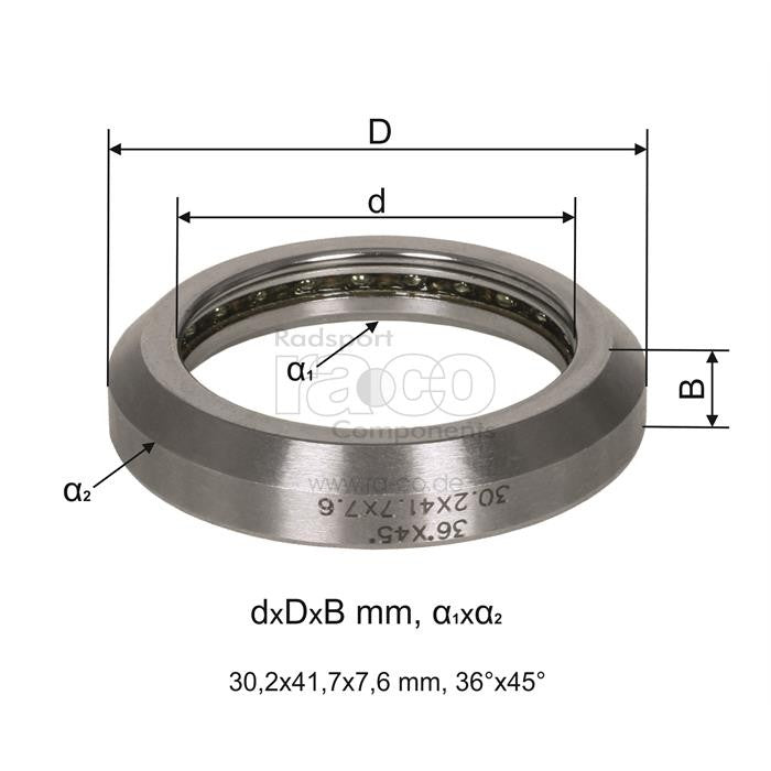 Tecora e patronbæring | 1 1/8 "| 30,2 x 41,7 x 7,6 mm (dxdxb) - 36 ° x 45 ° | 1 stk - ebiketech