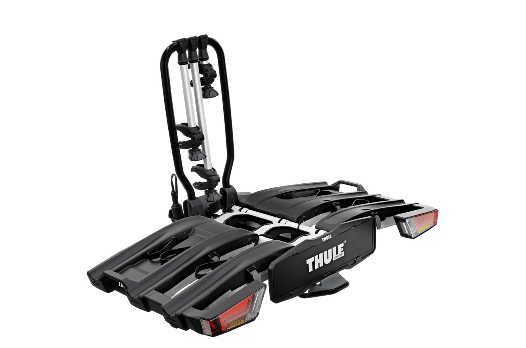 Thule Easyfold XT 3 - Sykkelstativ med tilhengerfeste og plattform til 3 sykler svart/aluminium - ebiketechnology